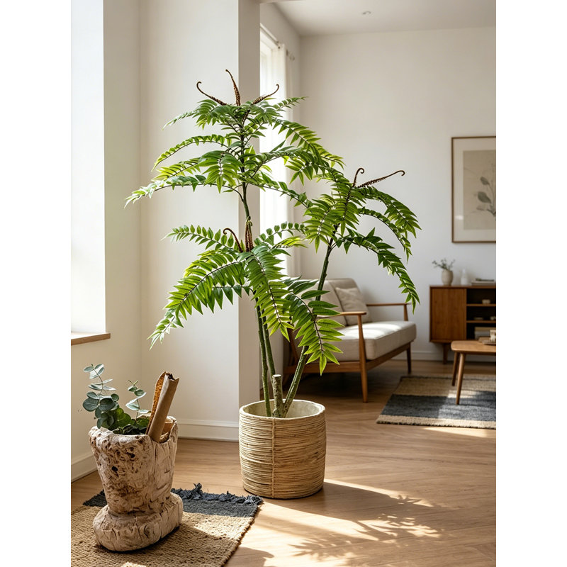 Plante artificielle minimaliste moderne avec branches réglables et pot à fleurs en rotin