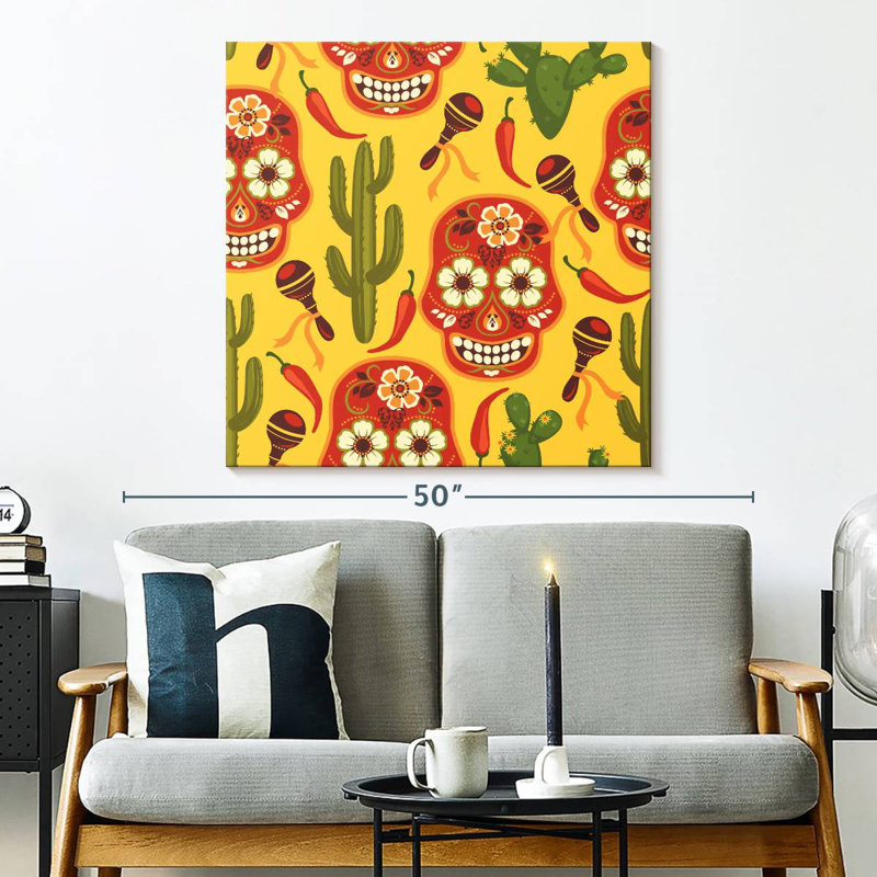 Lelend calavera et motif de cactus, H 33 po x l 33 po