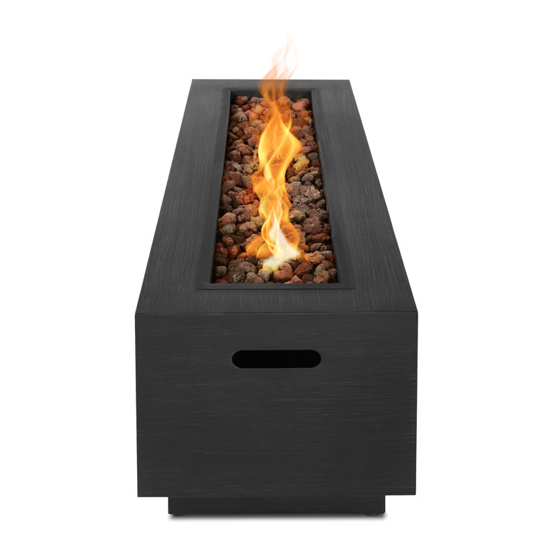 Gray Steel Rectangle Gas Fire Pit Table with Lava Rock
