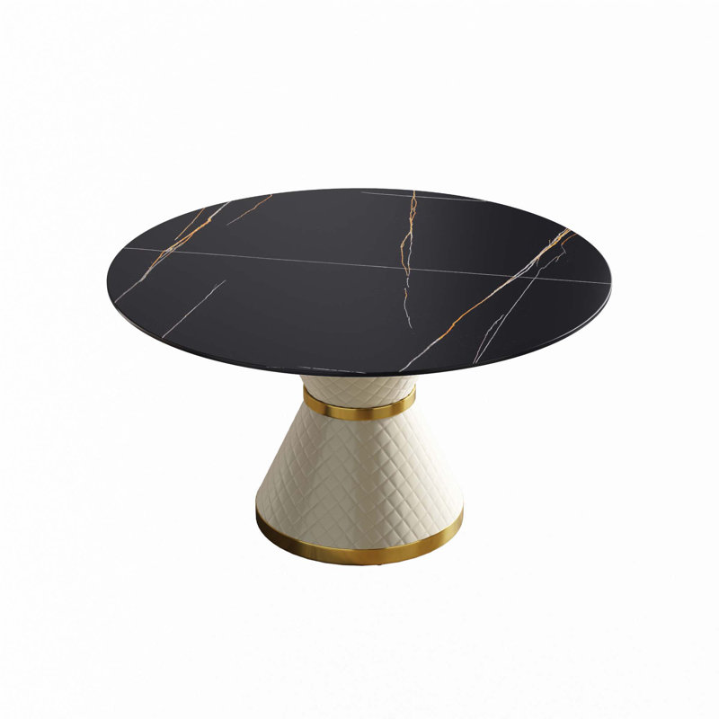 Artificial Stone Round Dining Table(Only Table), 29.53"H x 53.15"L x 53.15"W, Black