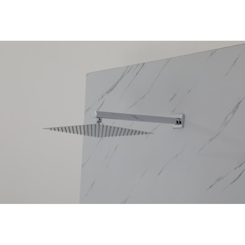 Bras de douche mural monobloc chromé avec bride, 16 pouces, en acier inoxydable., H 2,5 po x l 16 po x P 2,5 po
