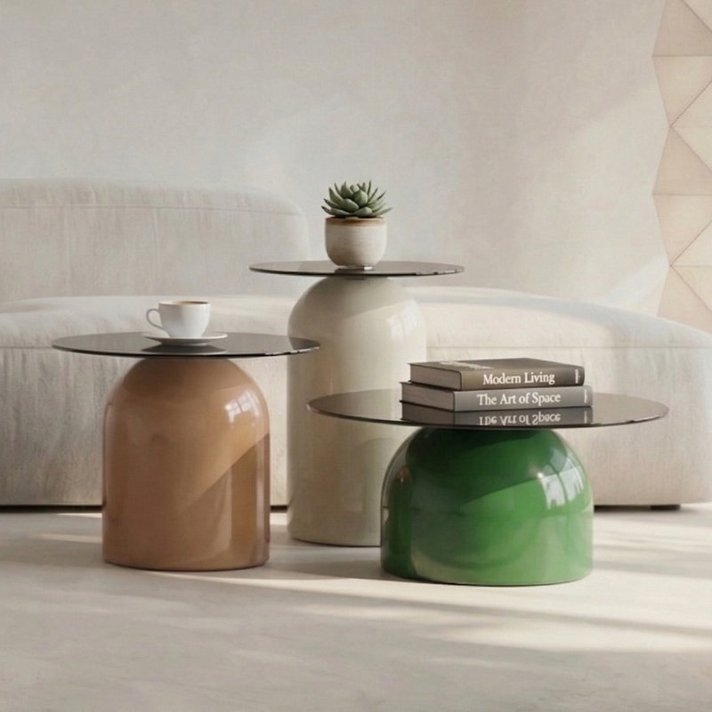 27.5" Nesting Coffee Table Set Of 3, Tan/Green/Beige