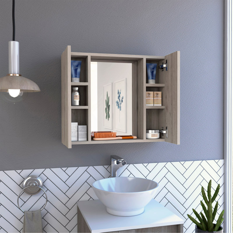Armoire à pharmacie Artemisa, double porte, miroir, une tablette extérieure, Gris