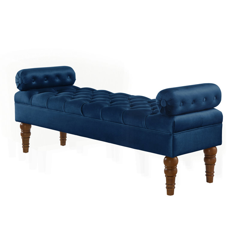 Upholstered Window Bench with Tufted Button, Navy