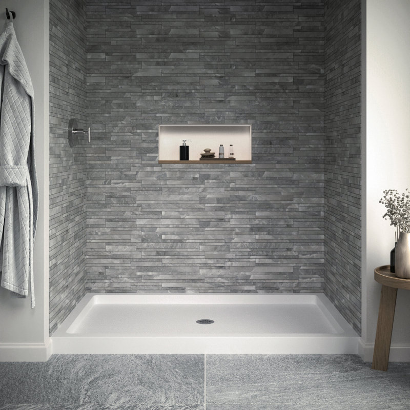 60'' x 36'' Glossy White Acrylic Shower Base with ABS Drain
