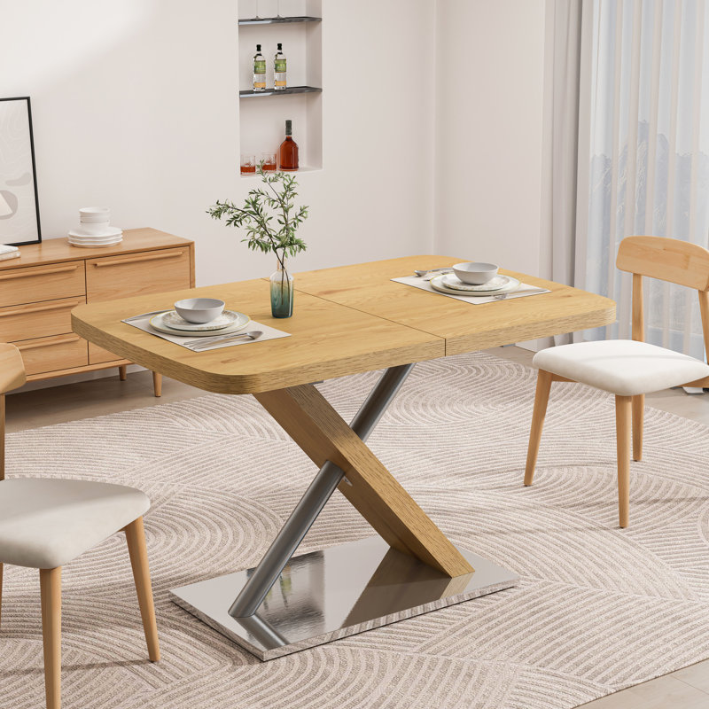 Table de salle à manger extensible 47,25 "-63", capacité de 4 à 6 personnes, couleur naturelle, et table en acier de 63 ", ton naturel, 4 à 6 places, robuste et robuste