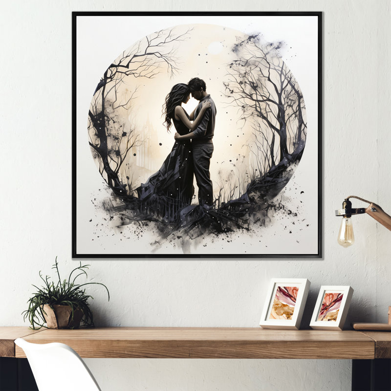 Romantic Timeless Embrace I - Romantic Wall Art Living Room, 36" H x 36" W, Cadre flottant noir