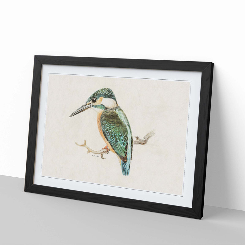 Kingfisher by Von Wright - Picture Frame Graphic Art Print, 36cm H x 48cm W x 2cm D, Black Framed