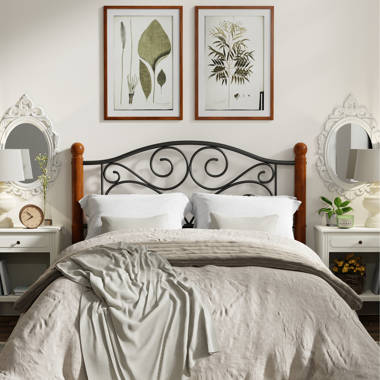 Leighton Metal Headboard Panel with Straight-Lined Spindles and Scalloped  Castings, Glazed Brass Finish, Full