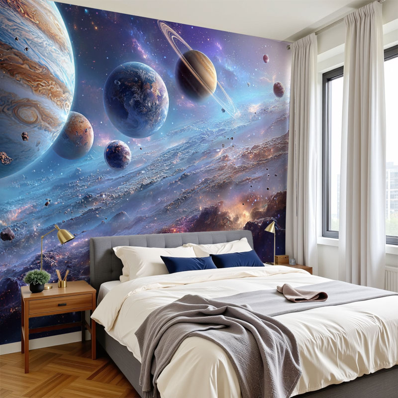 Papier peint adhésif ultra-détaillé Nebula Planets, L 144 po x l 100 po
