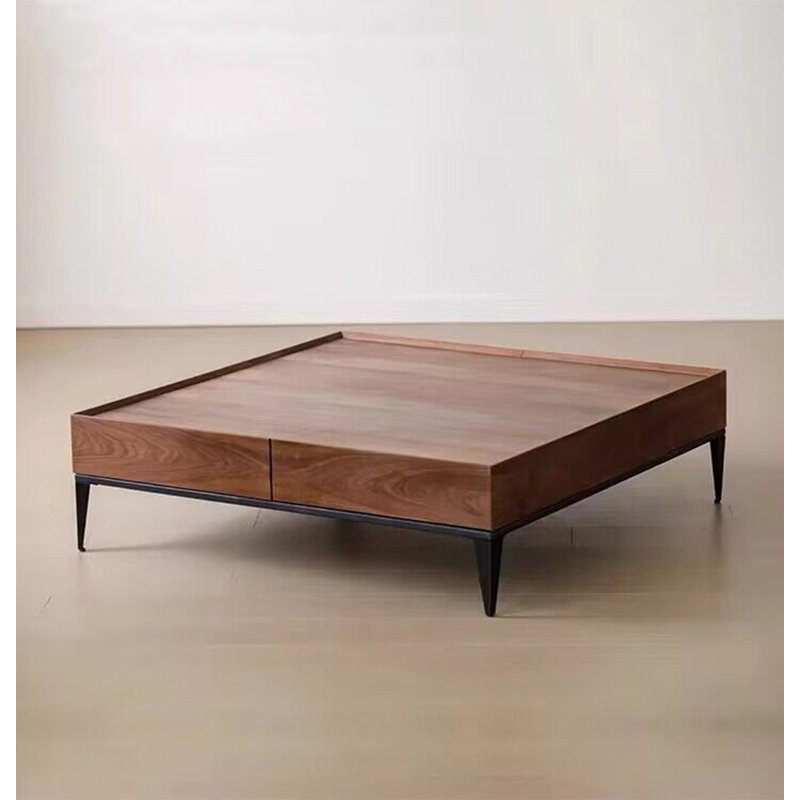 Table basse moderne en bois massif noyer noir moderne, H 13,78 po x L 43,31 po x l 43,31 po