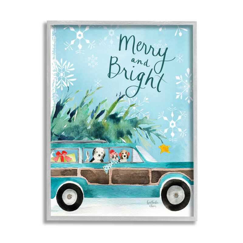 Scène de Noël «Merry & Bright», chiots des Fêtes, estampe numérique de Heatherlee Chan, H 14 po x l 11 po x P 1,5 po