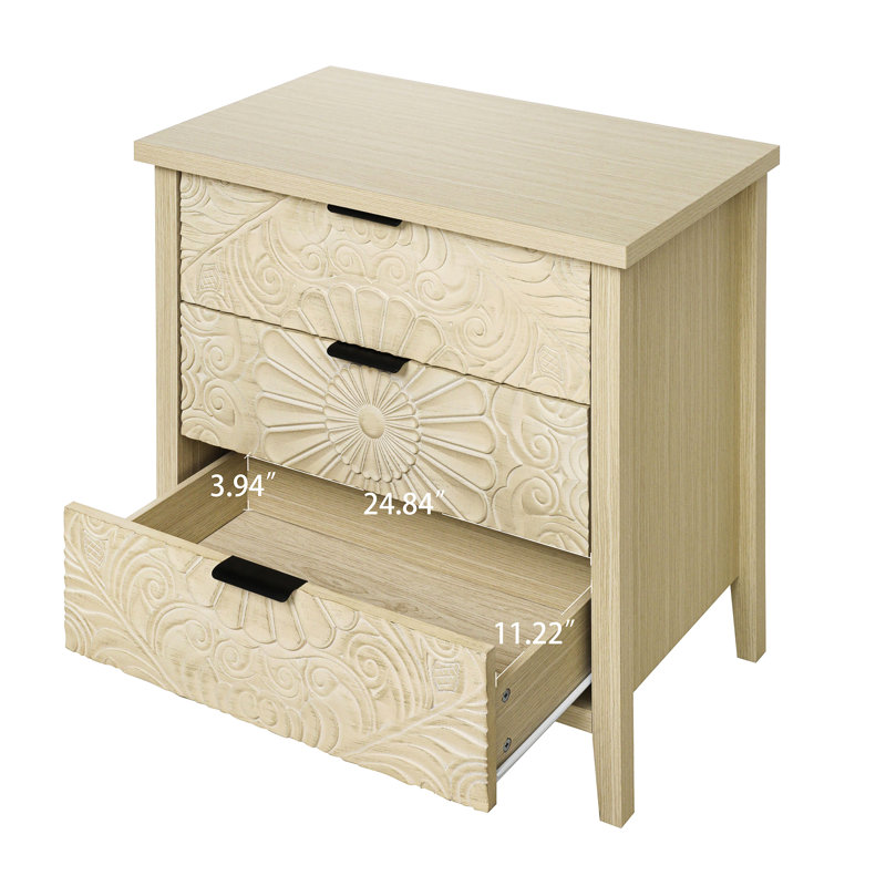 Armoire américaine à 3 tiroirs pour la chambre à coucher, le salon, le bureau, avec glissières inférieures coulissantes lisses, poignées à motif noir captivantes, patins antidérapants, pièces murales verrouillables et panneaux