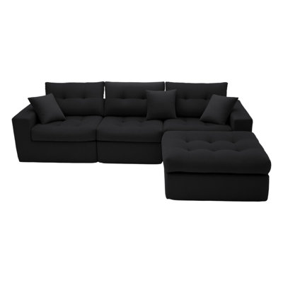 Corduroy Corner Chaise Compression Sofa Bed, L-Shaped Sectional Couch with High-Density Sponge, No-Assembly Required Convertible Sofa for Living Room, Apartment, Guest Room
