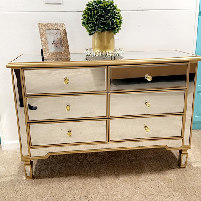 slim fit dress slacks Antique Gold 6-Drawer Dresser with Mirrored Detailing main image 1