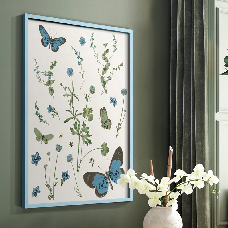 «Botanical Page I», reproduction encadrée - bois massif, Bleu, H 10 po x l 8 po