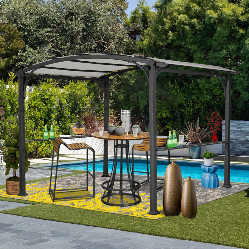 Metal Pergola With Canopy, Gray, 11 ft. W x 8.8 ft. D