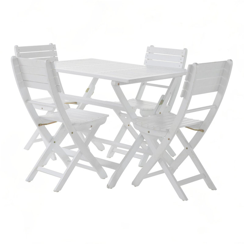 Ensemble repas d'extérieur 5 pièces en bois d'acacia, Blanc