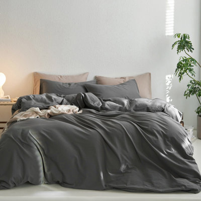 MooMee Duvet Cover Set with Zipper Closure & 8 Interior Ties 100% Washed Cotton Twill Soft Linen Like Textured