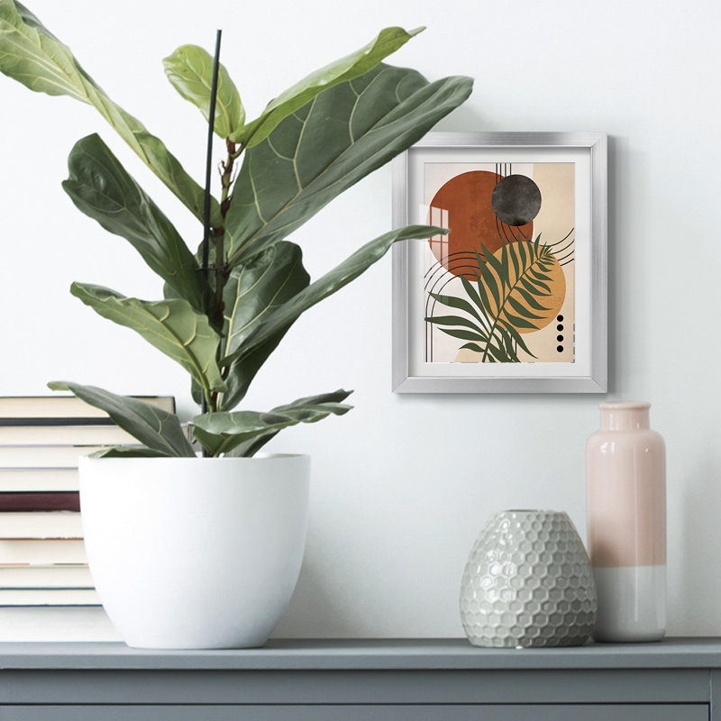 Contemporary Palm I - Impression encadrée, Argent argent