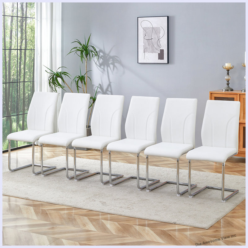 Modern Dining Chairs With Sturdy Leg Chairs, White, 6