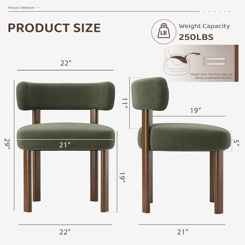 Chaise d'appoint rembourrée en bois massif, Vert