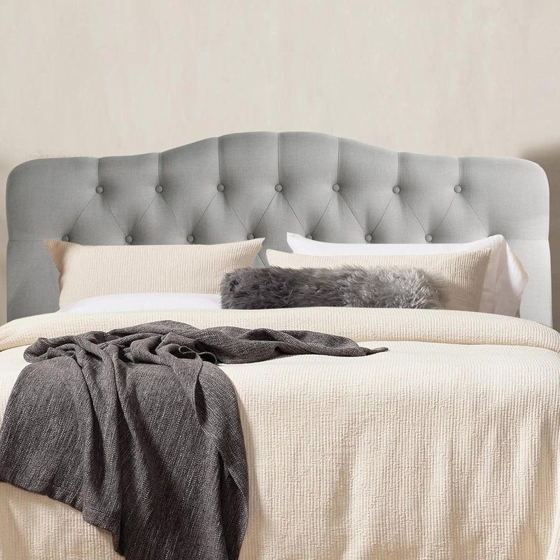Linen Upholstered Headboard-Modern-Adjustable Height-Button Tufting, Gray, King