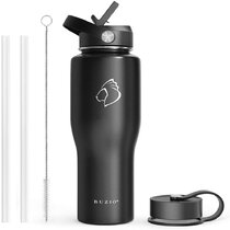 Elvira 32oz Vacuum Insulated Stainless Steel Water Bottle with Straw & Spout Lids White-Black