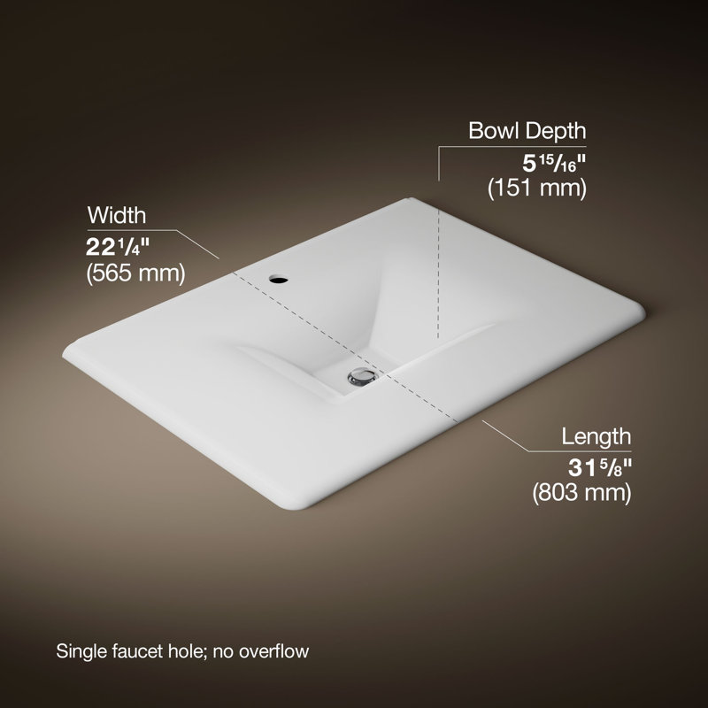 Iron/Impressions 31" Vanity-Top Bathroom Sink with Faucet Hole, blanc, Single
