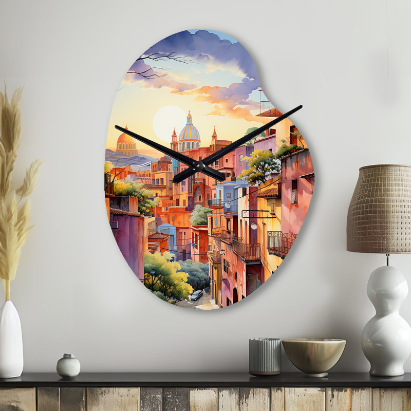 Coloré Mexique magique Oaxaca surréalisme I - Mexique forme unique horloge en métal, horloge murale asymétrique traditionnelle