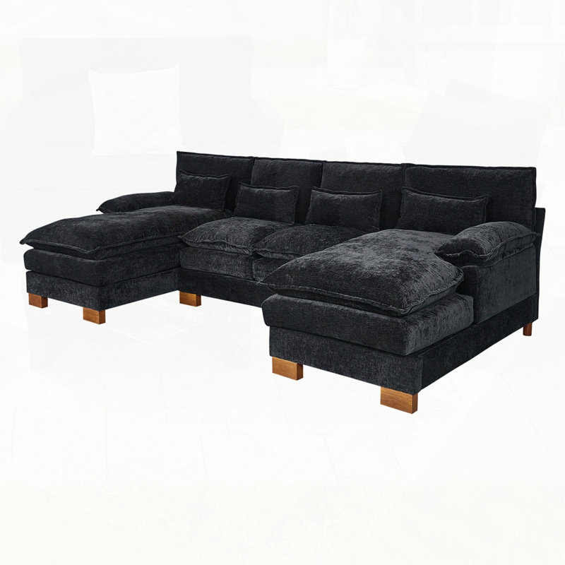 Canapé en chenille avec canapé double, Noir