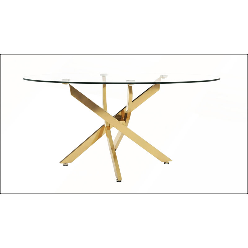 Table basse OVAL avec plateau en verre trempé et pieds dorés, moderne et durable pour l'élégance du salon