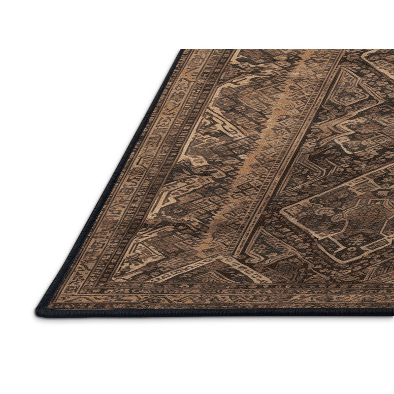 Tapis art déco brun lavable à la machine, Tapis de couloir 2 pi x 4 pi