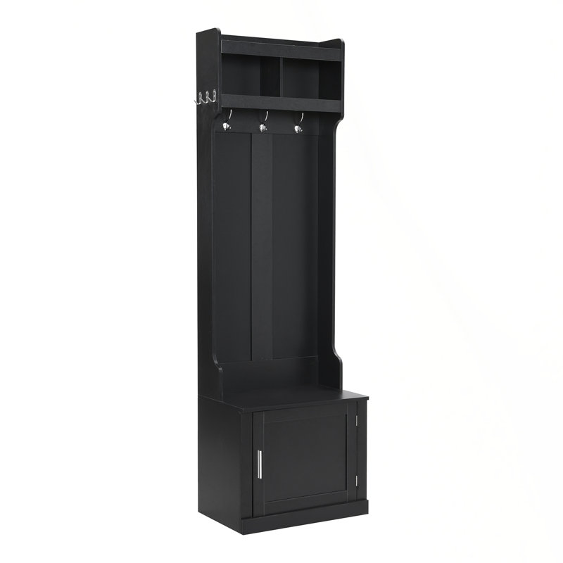 Versatile Multi-Functional Hallway Storage Cabinet With Hooks And Shelves, Black