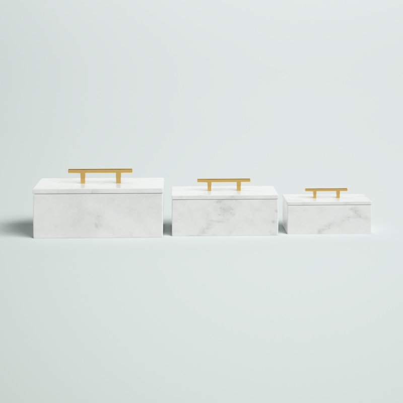 Roderick 3 Piece Aluminum Decorative Box Set, White