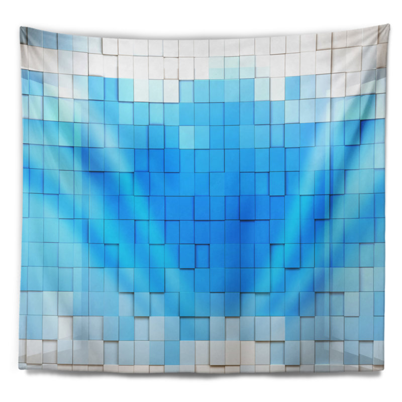 Tapisserie 3d blue cubes, H 32 po x l 39 po