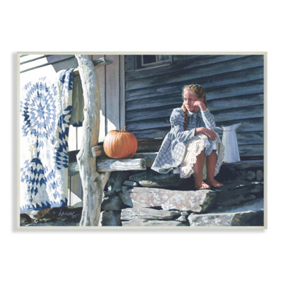 " Girl In Plaid Dress On Porch Geometric Quilt " by Heide Presse