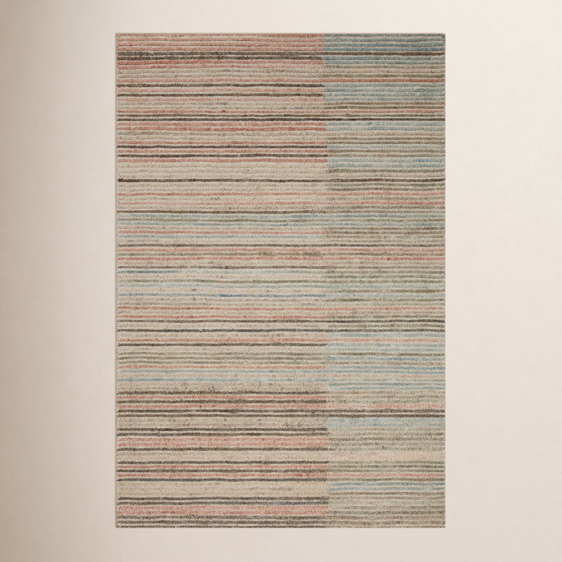 Tapis beige / brun / bleu / rouge en laine touffeté à la main Belfast Stiles, Rectangle 11 pi 6 po x 15 pi