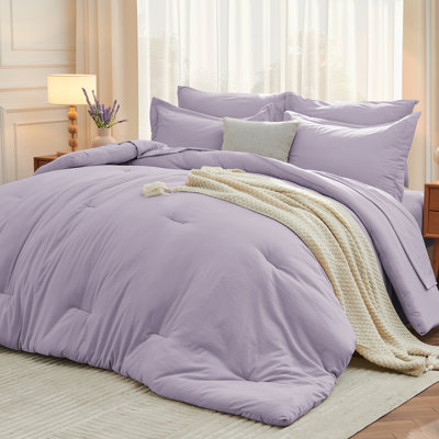 5 Pieces Twin XL Comforter Set, Soft Bed in a Bag Twin XL Size, All Season Bedding Set with Comforter, Flat Sheet, Fitted Sheet, Pillowcases & Shams, Lavender