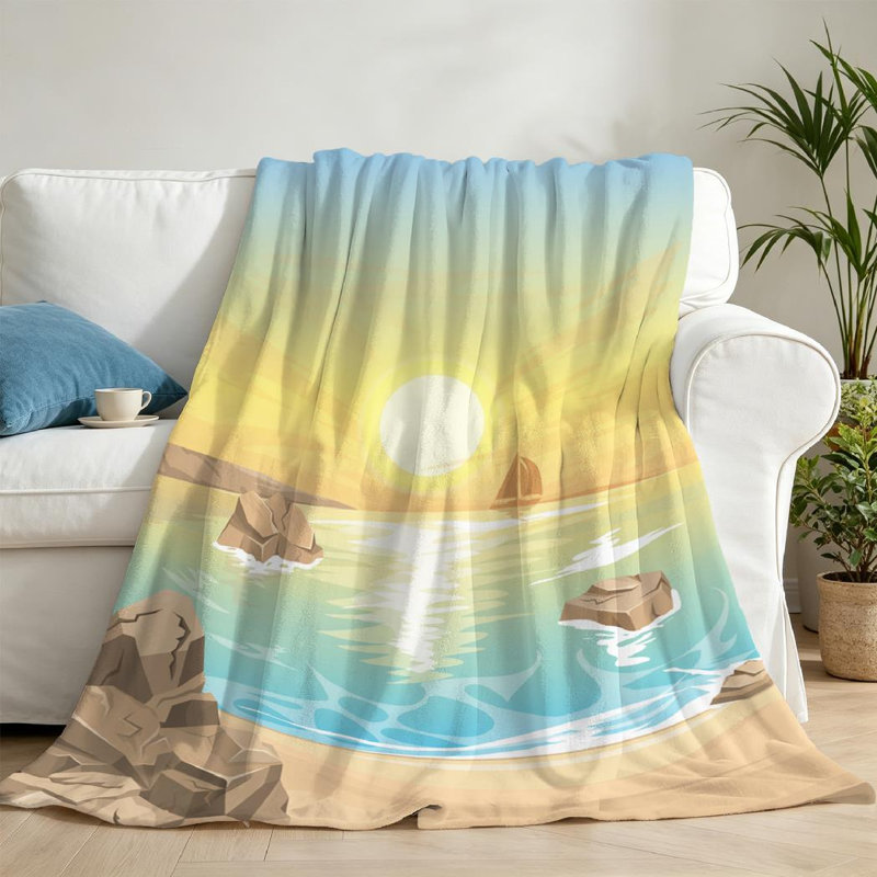 Jeté en molleton bleu flanelle ultra doux, imprimé coucher de soleil coucher de soleil, Jeté 50 po x 60 po