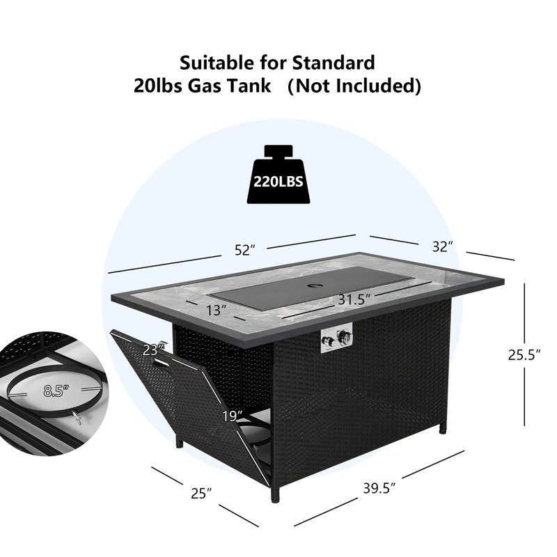 Anatilde Rectangle Propane Fire Pit Table