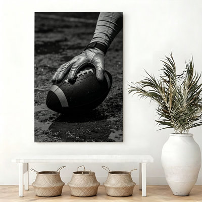 Canvas Wall Art Football Photography Artwork, Black and White Sports Design with Dramatic Lighting, Gallery Wrapped Canvas Decor for Man Cave Office