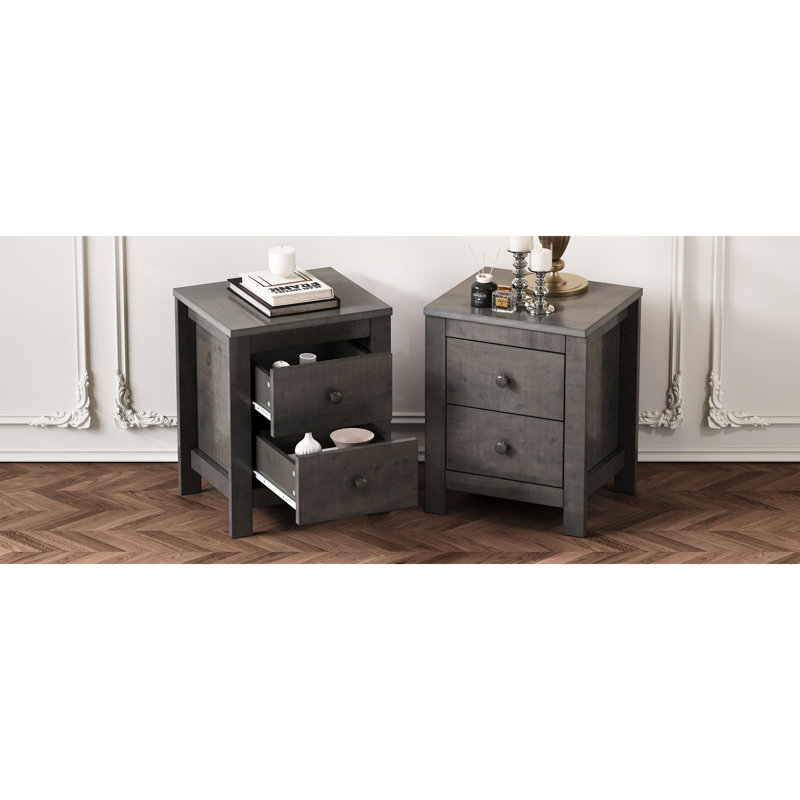 Ensemble de 2 tables de chevet en bois de style campagnard avec armoire de rangement pour la chambre à coucher, Gris antique