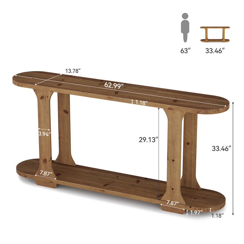 63 Inch Solid Wood Console Table For Entryway
