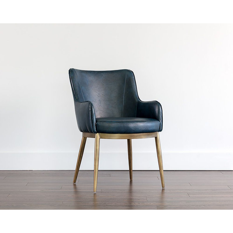 Irongate Upholstered Arm Chair, Navy Blue, Gold