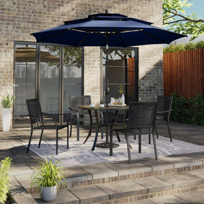 Alyah 5-piece Steel Patio Outdoor Dining Set With Umbrella,metal Stackable Chairs, 42'' Round Table -  Lark Manorâ¢, F86BD9A789A14433927FB8485543BF6D