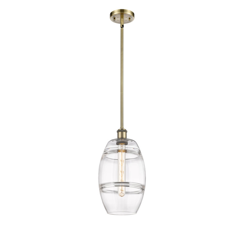 Luminaire suspendu à 1 tige Ballston Bettylou-516-G557, H 9,88 po x l 8 po x P 8 po, Transparent, Laiton antique