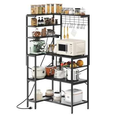 L-shaped Kitchen Baker’s Rack With Power Outlet, Hooks & Adjustable Feet