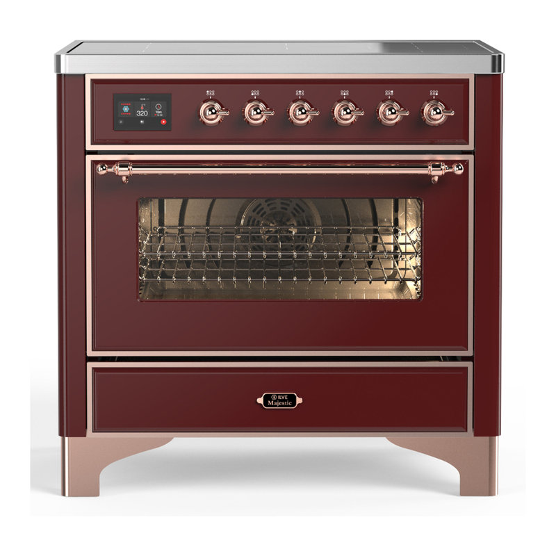 Cuisinière à induction 36 pouces avec 6 éléments à induction en bourgogne Majestic III Series (garniture en cuivre), Cuivre