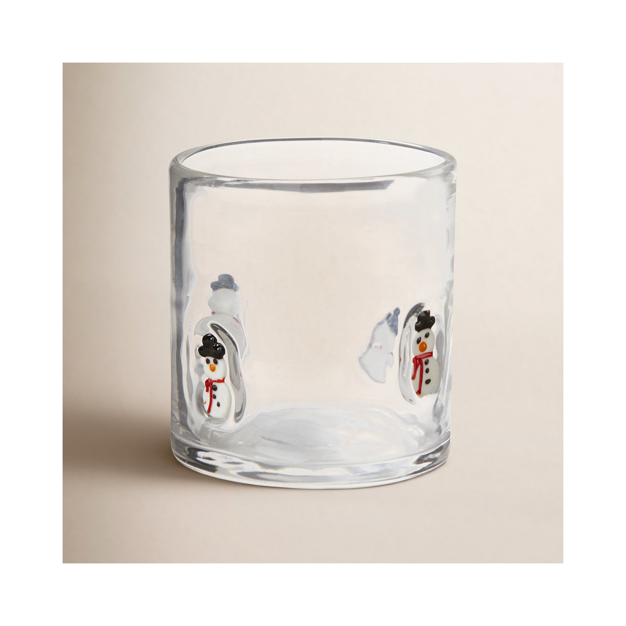 Snowman Clear Glass Double Old Fashion Drinkware